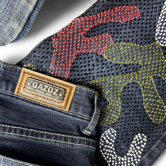 Gazoz Embellished Denim Jacket and Pants Set - Beaded Abstract Pattern 70s - Picture 4 of 4